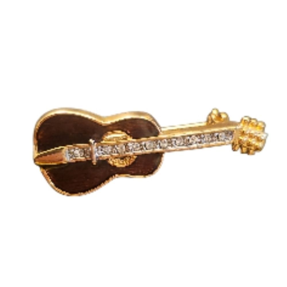 Gold and Brown Guitar Brooch